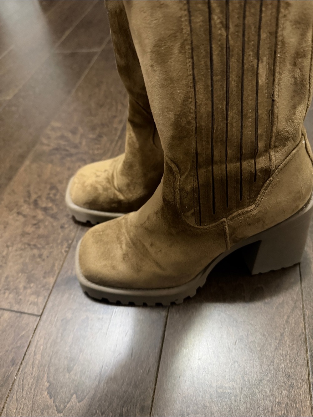 Steve Madden Chunky Heel Taupe Suede Mid-Calf Boots